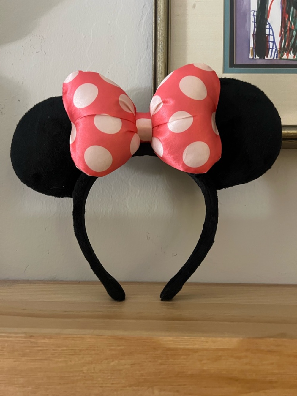 Disney Black Minnie Ears Headband with Pink Polka Dot Bow
